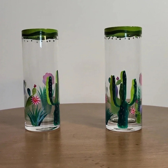 Hand painted cocktail glasses cactus floral succulent desert design - Picture 1 of 6